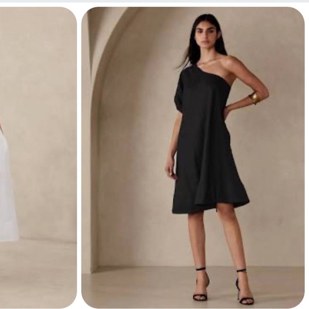 Banana republic Odile One-Shoulder Linen Dress Black Medium